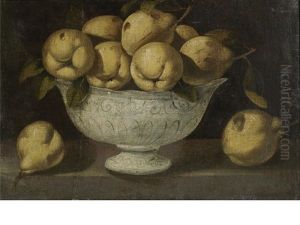 A Still Life Of Pears In An Earthenware Bowl On A Wooden Table A Still Life Of Pears In An Earthenware Bowl On A Wooden Table