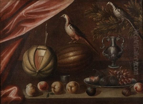 Bodegon Con Dulces, Fruta, Vajilla Y Perro - view 1