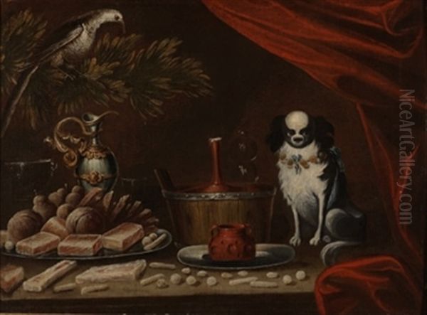Bodegon Con Melon, Jarra Renacentista Y Pajaros - view 1