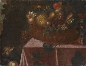 Nature Morte A La Coupe De Fruits Sur Un Entablement by Blas de Ledesma Prado