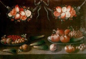 Bodegon De Flores, Frutas Y Verduras by Blas de Ledesma Prado
