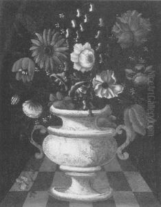 Still Life Of Flowers In A Blue And White Vase