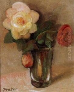 Blumenstilleben Mit Rosen In Einem Glas by Jules De Praetere