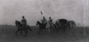 Mounted Cavalry And Covered Wagons