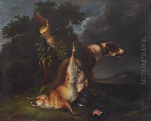 Hunting Still Lifes A Hound With Hunted Rabbit And Birds - Hound With Hunted Fox And Birds (pair) by Wenzel Ignaz Prasch
