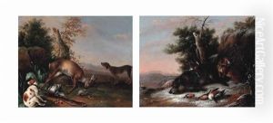 A Landscape With Dead Game, Including A Deer...; A Winter Landscape With Dead Game, Including A Boar...(pair) by Wenzel Ignaz Prasch