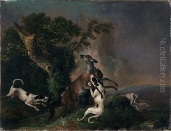 Von Funf Jagdhunden Gestellte Hirschkuh - view 1