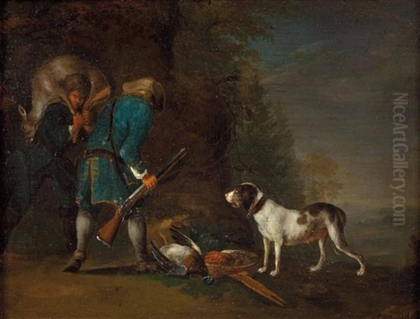 Kurze Rast Zweier Jager Mit Jagdbeute (+ Mit Der Jagdbeute Auf Dem Heimwe; 2 Works) - view 1