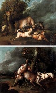 Hunting Scene (+ Another; Pair) by Wenzel Ignaz Prasch