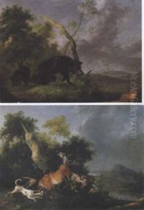 A Landscape With Boars Foraging by Wenzel Ignaz Prasch