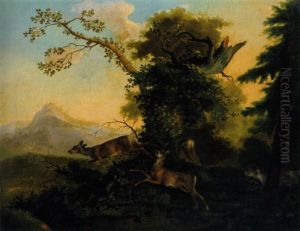 Waldlandschaft Mit Fliehenden Rehen by Wenzel Ignaz Prasch