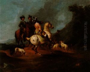 Vornehme Reitergesellschaft Auf Der Heimkehr Von Der Jagd by Wenzel Ignaz Prasch