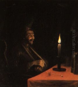 Mann Mit Armschlinge Bei Kerzenlicht