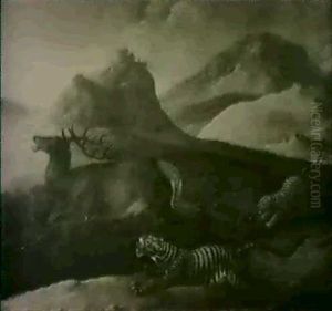 Zwei Tiger Jagen Einen Hirsch