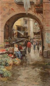 Rue Animee A Naples by Attilio Pratella
