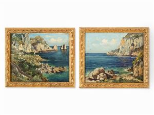 Pair Of Coastal Views Of Capri by Attilio Pratella