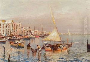 Italienische Kustenstadt Mit Fischerbooten Im Hafen Italienische Kustenstadt Mit Fischerbooten Im Hafen
