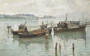 Die Bucht Von Neapel Von Mergellina Aus Gesehen by Attilio Pratella