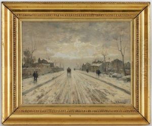 Route Enneigee Avec Attelage Et Passants by Attilio Pratella