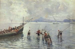 Vongolari Nel Golfo Di Napoli by Attilio Pratella