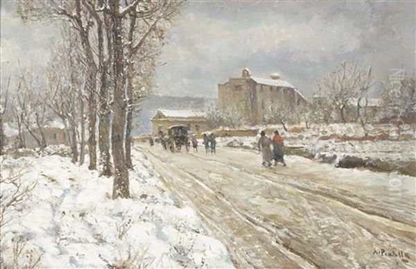 A Winter Landscape With Figures On A Road - view 1