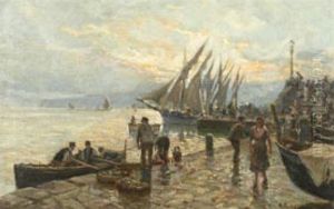 Genreszene Am Hafen Mit Fischerbooten