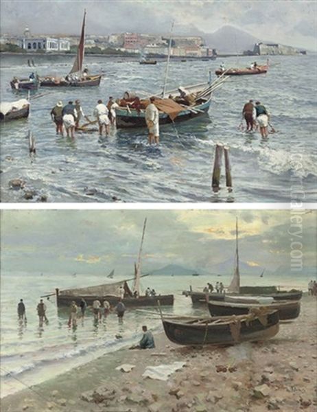 Pescatori Presso La Baia Di Napoli (+ Ritorno Dei Pescatori Al Tramonto Con La Pesca; Pair) - view 1