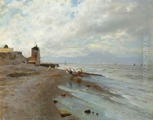 Junge Fischer Am Strand Bei Portici In Der Bucht Von Neapel by Attilio Pratella