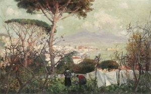 In Der Bucht Von Neapel: Blick Von Einer Anhohe Auf Die Stadt Und Den Vesuv
