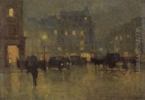 Paris Street By Night by Attilio Pratella