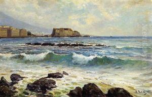 Mareggiata Con Castel Dell'ovo by Attilio Pratella