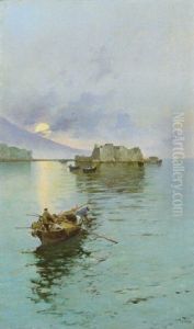 Barche Con Pescatori A Castel Dell'ovo by Attilio Pratella