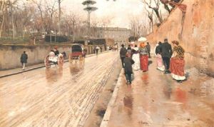 Figures With Horses And Carriages In A Street In Vomero Figures With Horses And Carriages In A Street In Vomero
