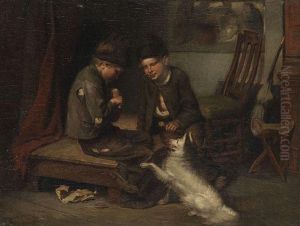 Zwei Jungen Mit Spitz by Christian Ludwig Bokelmann