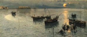 Neapolitan Fishermen At Dawn by Attilio Pratella