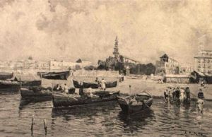 Spiaggia Napoletana Con Bagnanti E Barche by Attilio Pratella