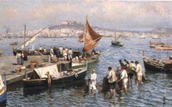 Fishermen With Their Nets In The Bay Of Naples - view 1