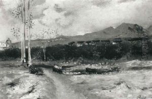 Drover With Cattle In A Landscape by Attilio Pratella