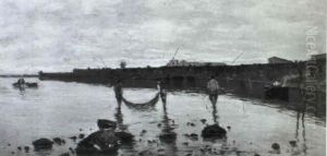 Pescatori Al Tramonto by Attilio Pratella