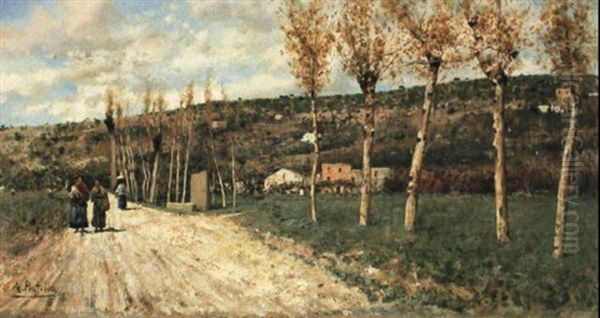Campagna Meridionale Con Contadine Lungo Una Strada - view 1