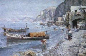 Fishermen In The Bay Of Naples by Attilio Pratella