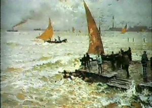 Boats Off The Venetian Lagoon by Attilio Pratella
