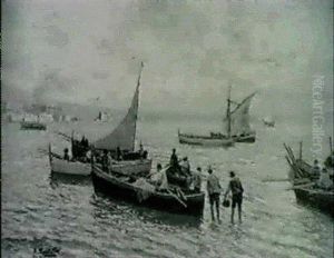 Fishermen Preparing For The Day by Attilio Pratella