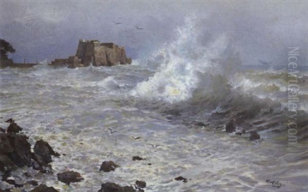 Seascape With A View Of The Castello Dell'novo, Naples - view 1