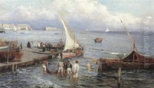 Awaiting The Day's Catch, Bay Of Naples by Attilio Pratella