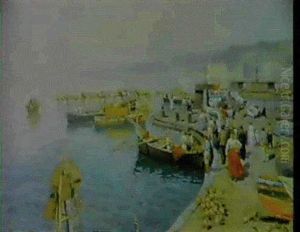 Preparing The Fishing Boats by Attilio Pratella