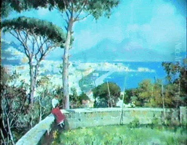 A Woman On A Terrace Overlooking The Bay Of Naples - view 1