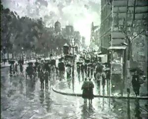 Rainy Street Scene, Paris by Attilio Pratella