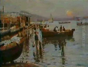 Sunset Over The Bay Of Naples by Attilio Pratella