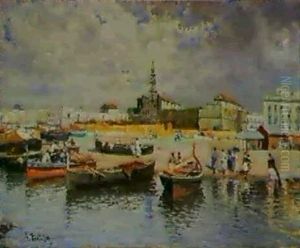 A View Of The Beach Of The Carmine,naples by Attilio Pratella